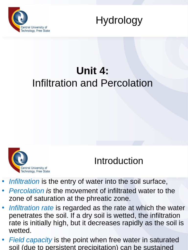 Unit 4-Infiltration and percolation | PDF | Soil | Surface Runoff