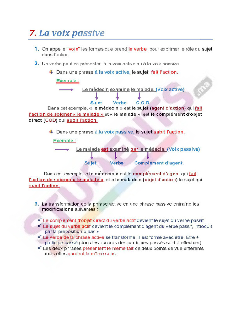 La Voix Passive Français 3ème Année Collège | PDF
