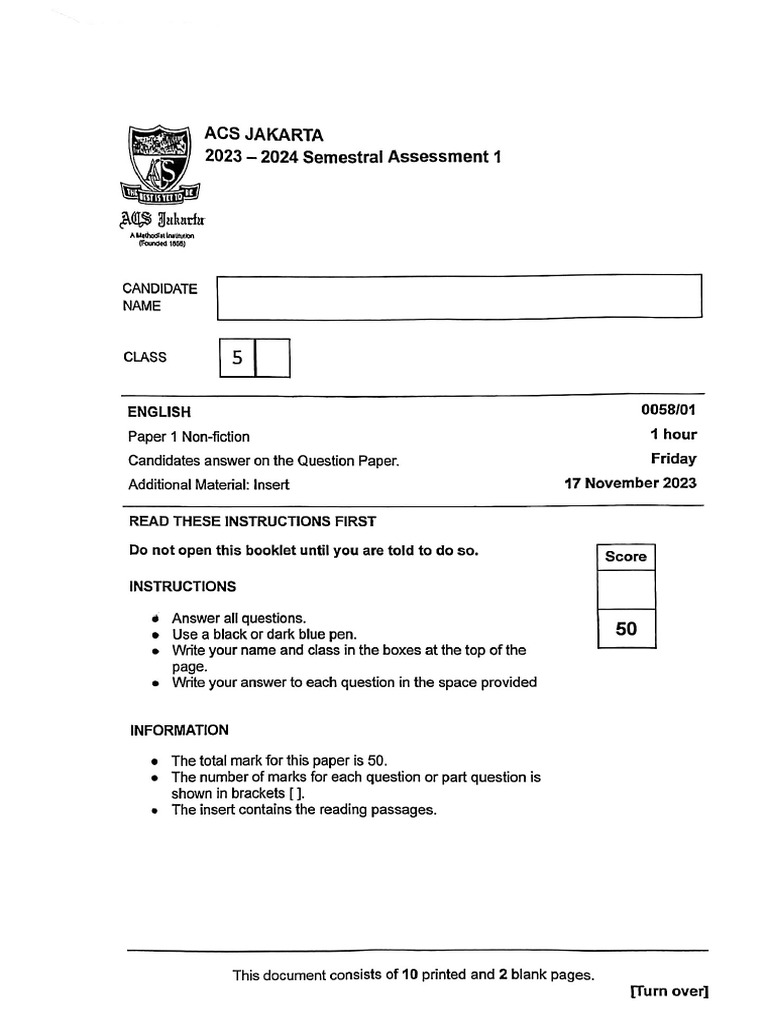 8th Class English Sa1 Question Paper 2023 Pdf Karnataka