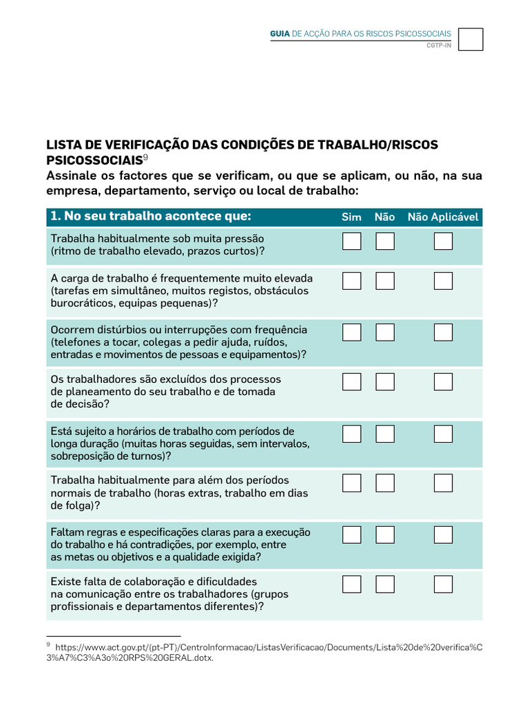 Checklist de Riscos Psicossociais no Trabalho | PDF