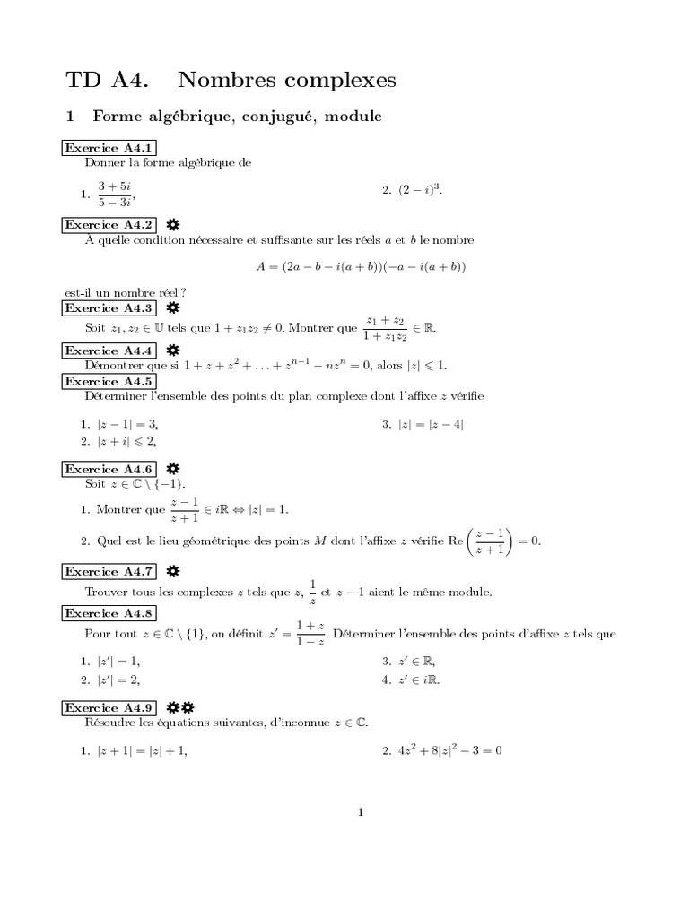 Exercices sur les Nombres Complexes | PDF | Nombre complexe | Triangle