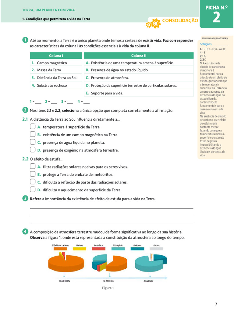Ficha N.º 2 Condições Que Permitem A Vida Na Terra | PDF
