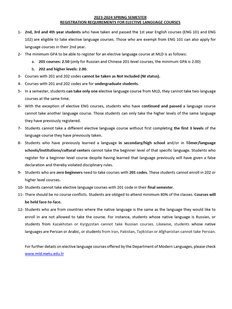 Spring 2024 Elective Language Course Registration | PDF | Persian Language