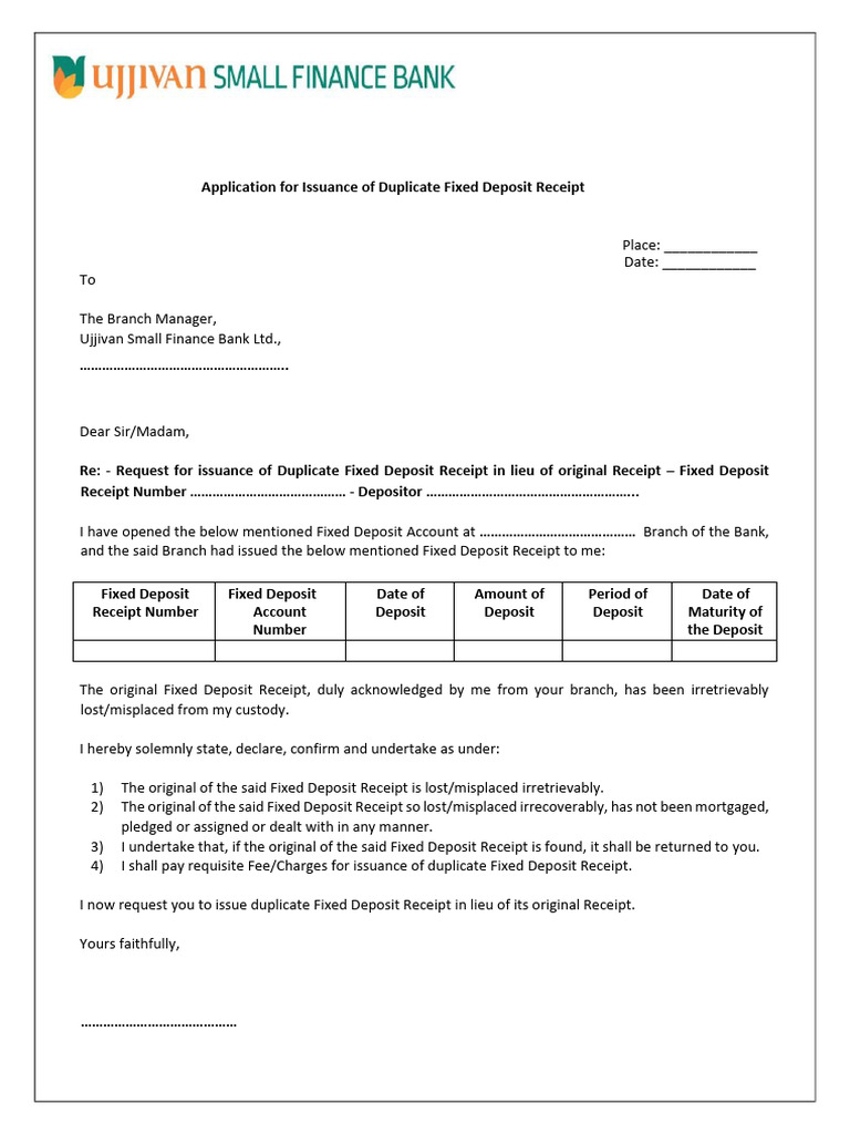 Indemnity Bond for Lost FD Receipt | PDF | Indemnity | Banks
