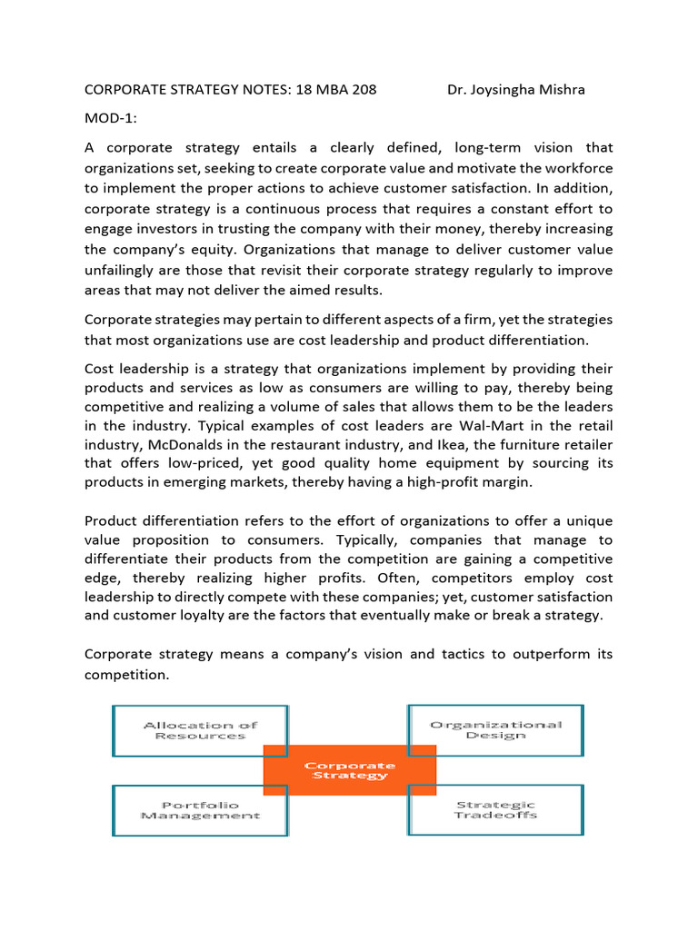 Corporate Strategy Essentials for MBA 208 | PDF | Strategic Management ...