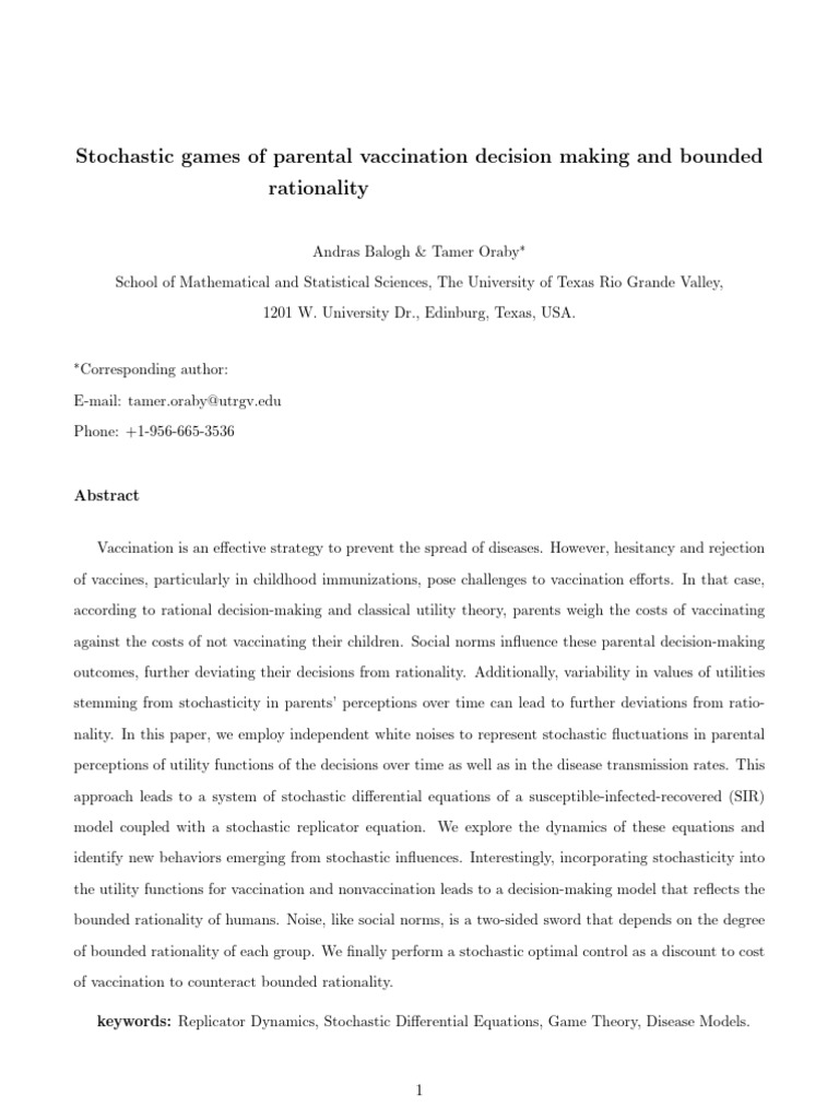 Stochastic Games of Parental Vaccination Decision Making and Bounded ...