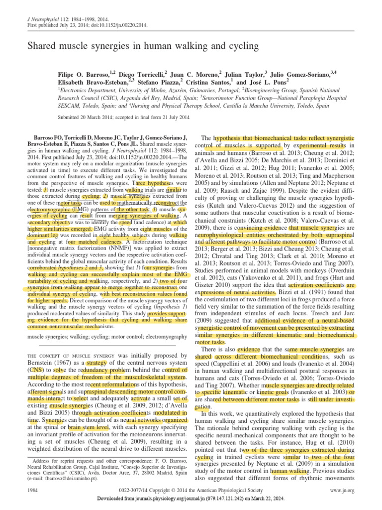 Shared Muscle Synergies in Human Walking and Cycling | PDF | Motor ...
