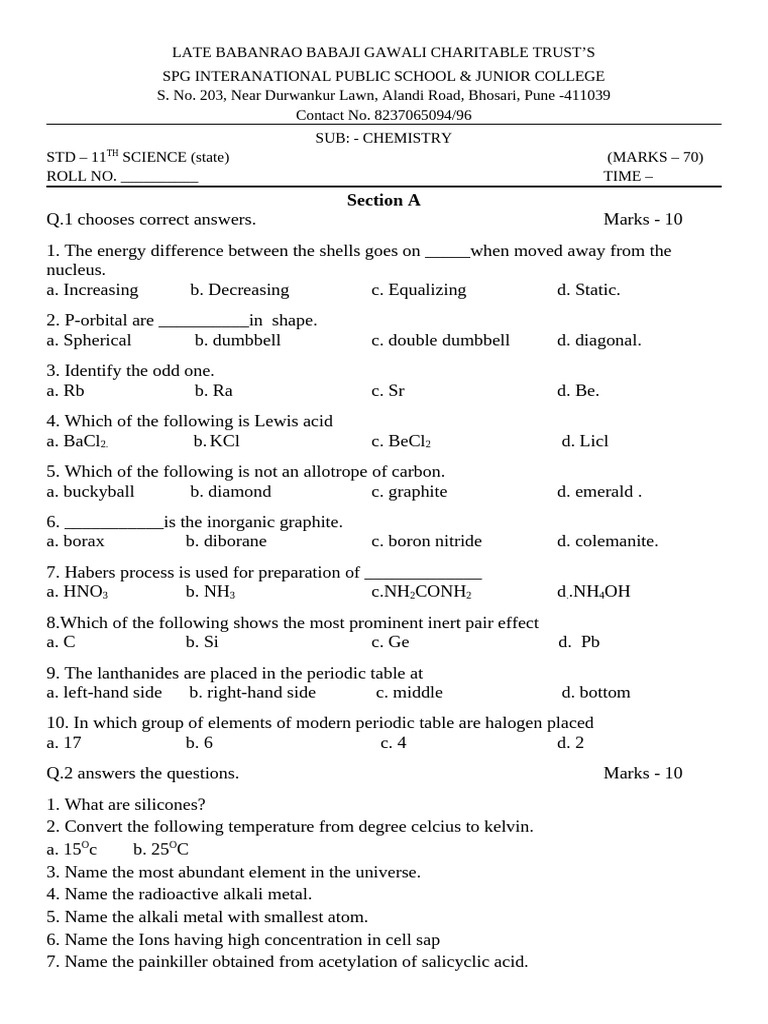 chemistry 11th state | PDF | Gases | Periodic Table