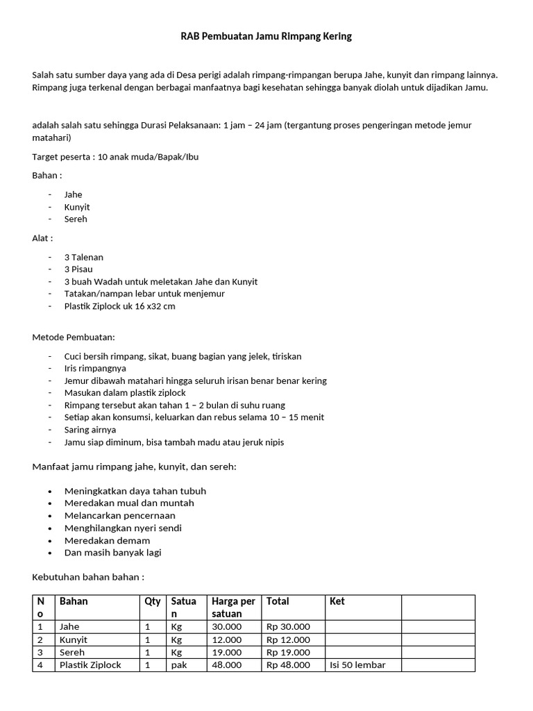 Pembuatan Jamu Rimpang Kering | PDF