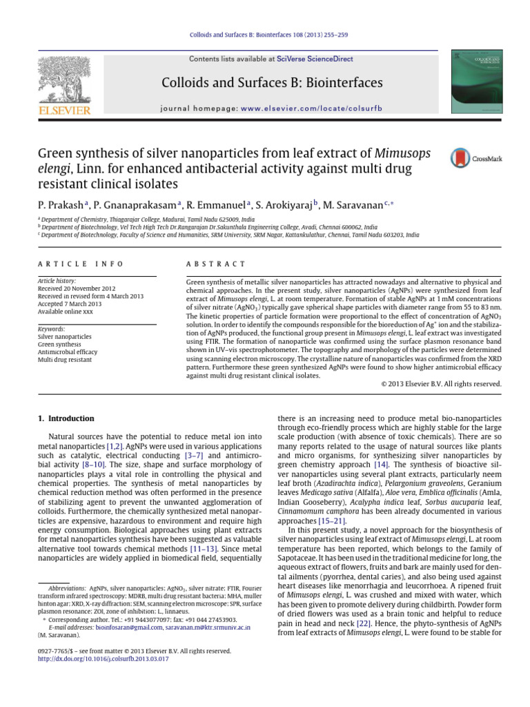Green Synthesis of Silver Nanoparticles | PDF | Nanoparticle | Surface ...