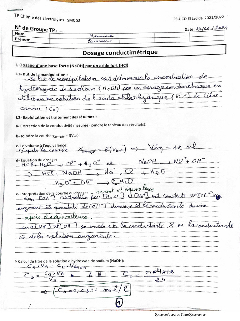 TP Chimie Des Électrolytes Manip 1 Et Manip 2 | PDF