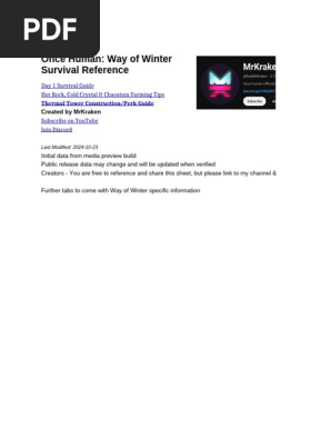 Way of Winter Survival Reference