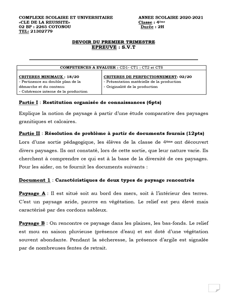 Analyse des paysages en S.V.T 4ème | PDF | Sciences de la terre