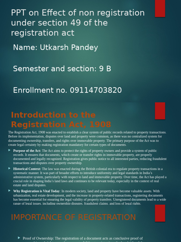 On Effect of Non Registration Under Section | PDF | Deed | Property