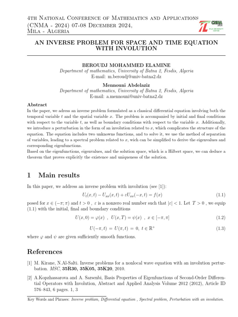Cnma2024 Beroudj | PDF | Inverse Problem | Equations