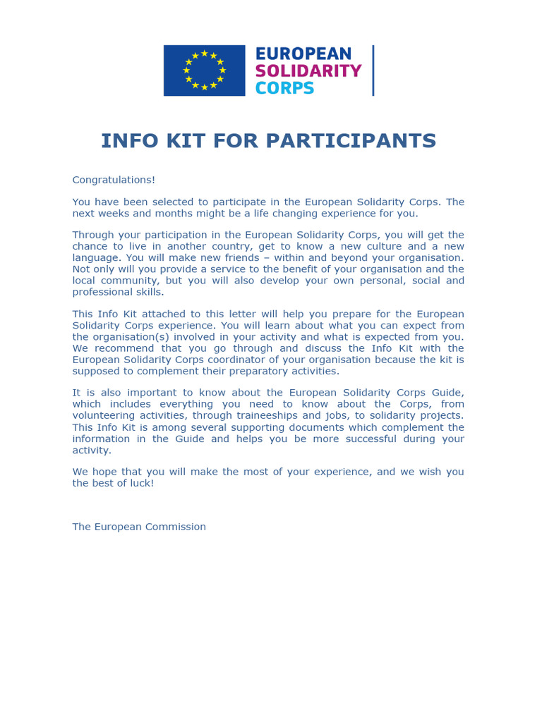 European Solidarity Corps Info Kit | PDF | Mentorship | Travel Visa