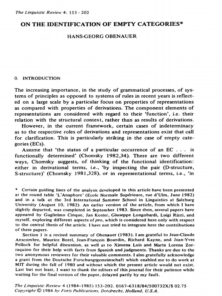 Article. On The Identification of Empty Categories | PDF | Language ...