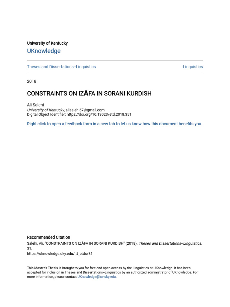 Article. Constraints On Iz - Fa in Sorani Kurdish | PDF | Dialect ...
