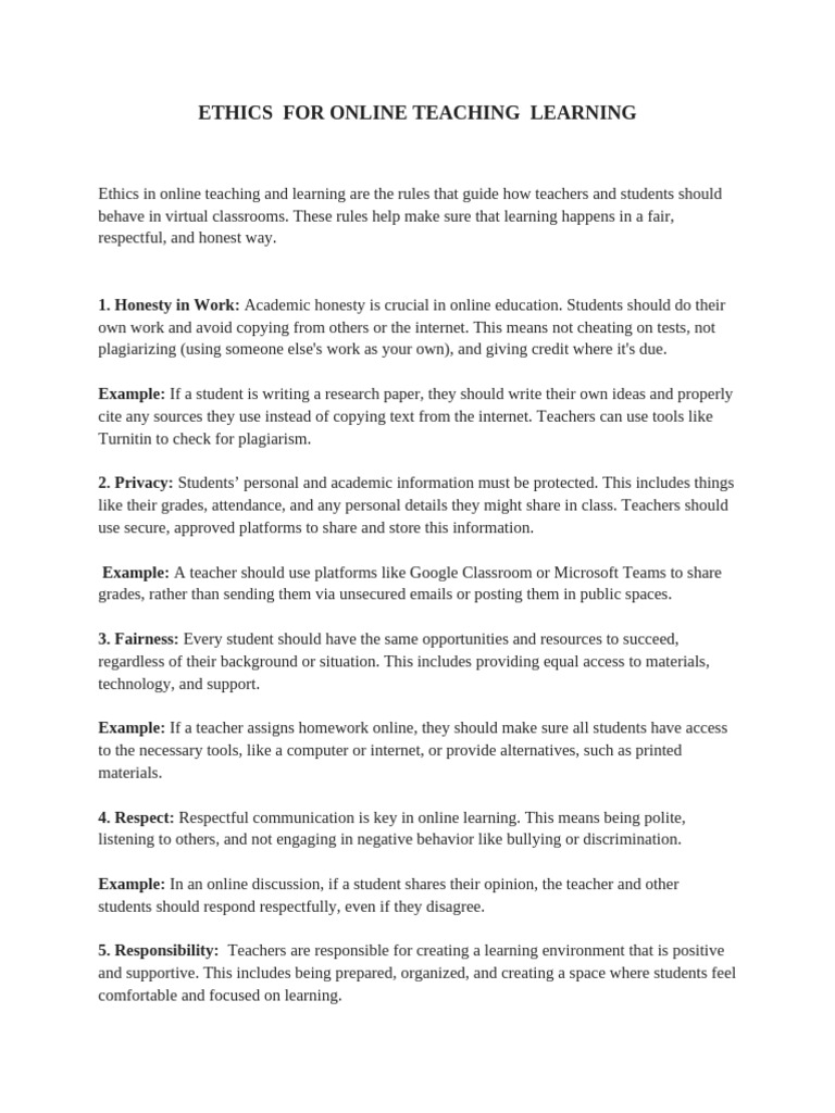 ETHICS For Online Teaching Learning-1 | PDF