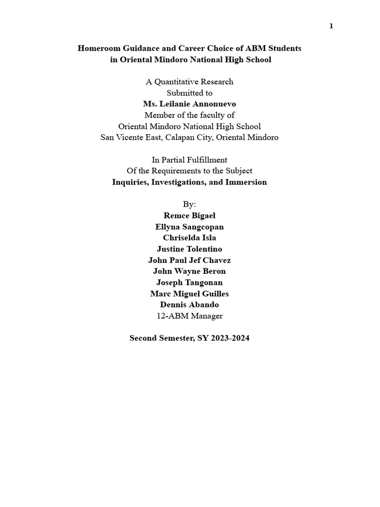 Homeroom Guidance Impact on ABM Careers | PDF | Survey Methodology