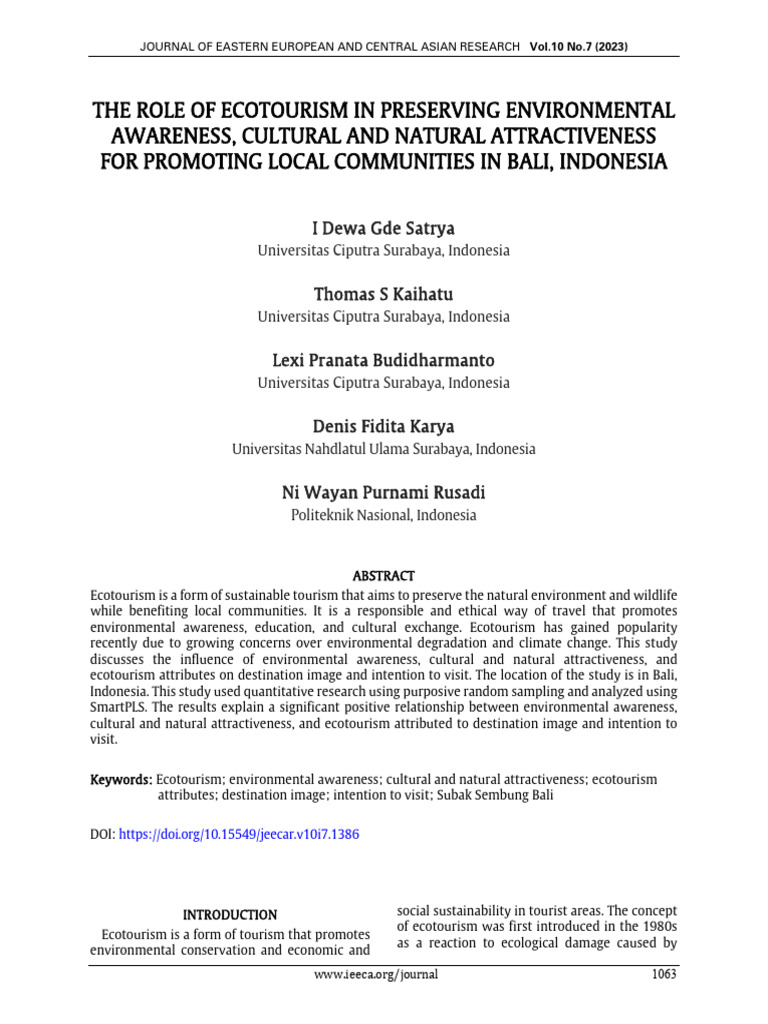 The Role of Ecotourism in Preserving Environmental | PDF | Tourism ...