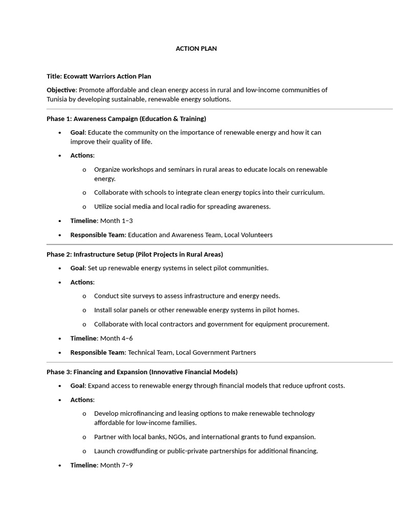 Ecowatt Warriors Renewable Energy Plan | PDF | Non Governmental ...