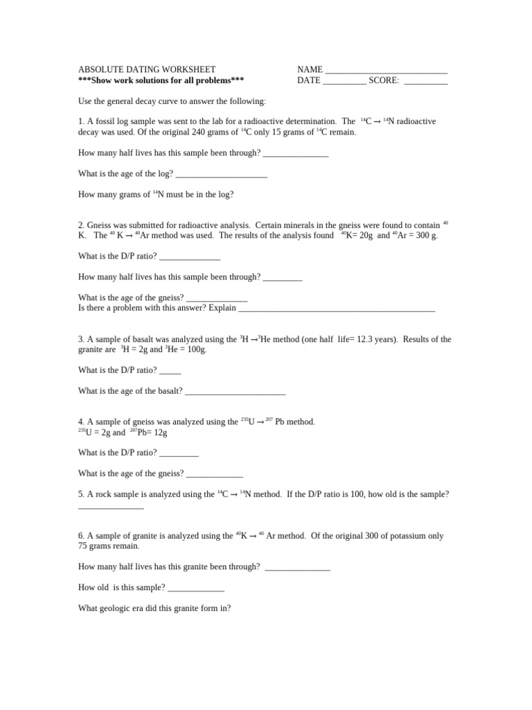Absolute Dating Worksheet Guide | PDF | Science & Mathematics