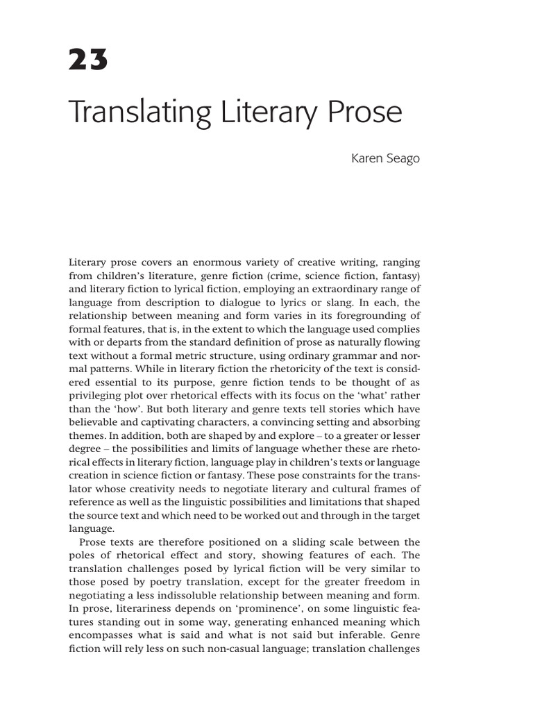 2022 SEAGO - Translating Literary Prose | PDF | Translations | Semantics