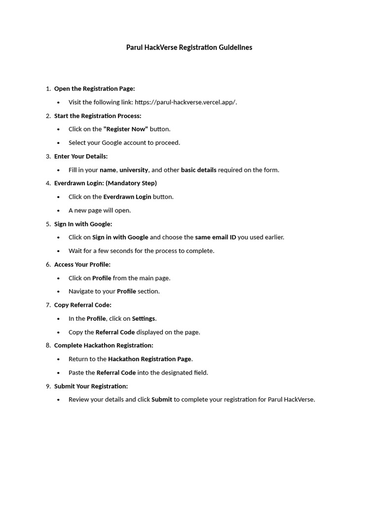 Parul HackVerse Registration Steps | PDF | Business | Computers