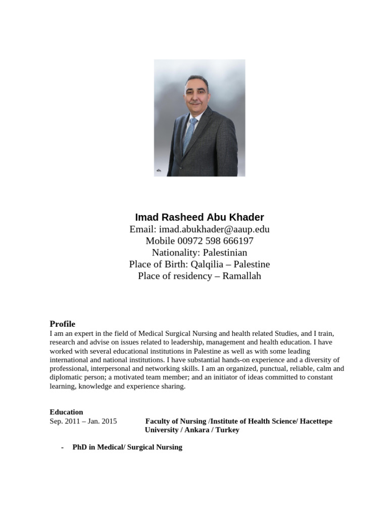 Dr. Imad Abu Khader CV F | PDF | Nursing | Sepsis