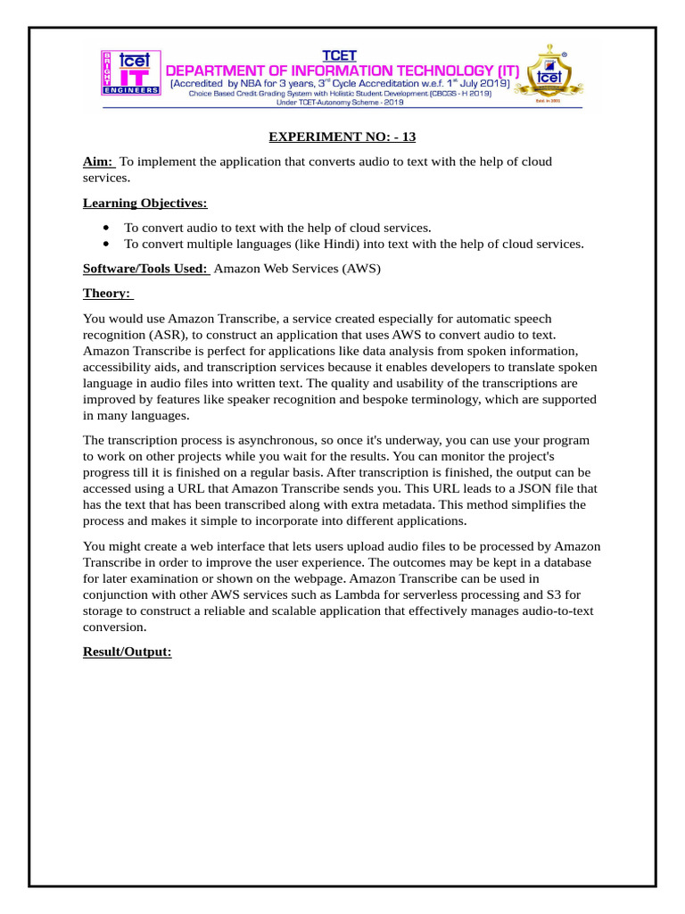 AWS Exp 13 | PDF | Speech Recognition | Amazon Web Services
