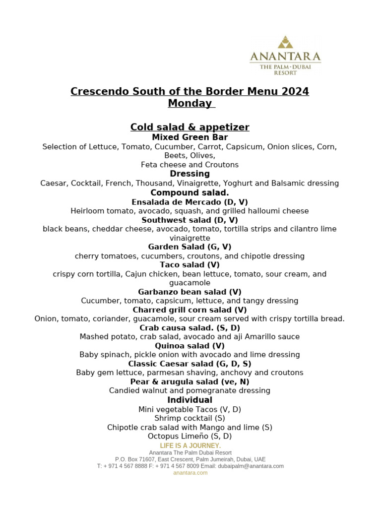 South of The Border Menu (Monday) 2024 | PDF | Salad | Sauce