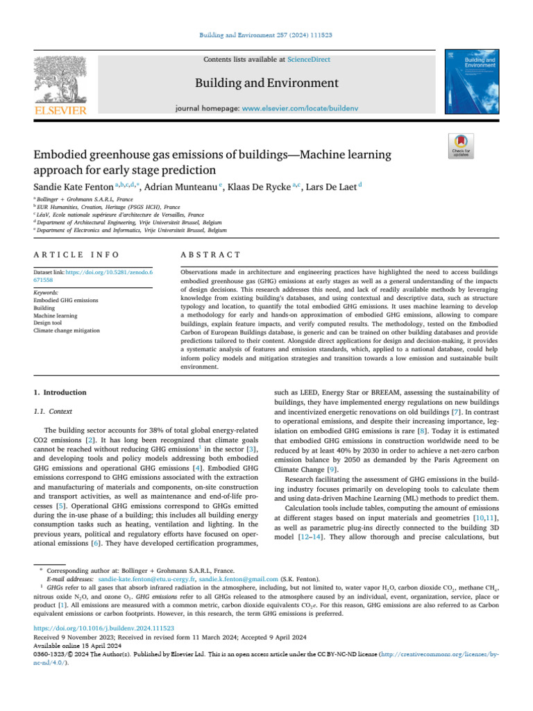 Embodied Greenhouse Gas Emissions of Buildings-Machine Learning ...