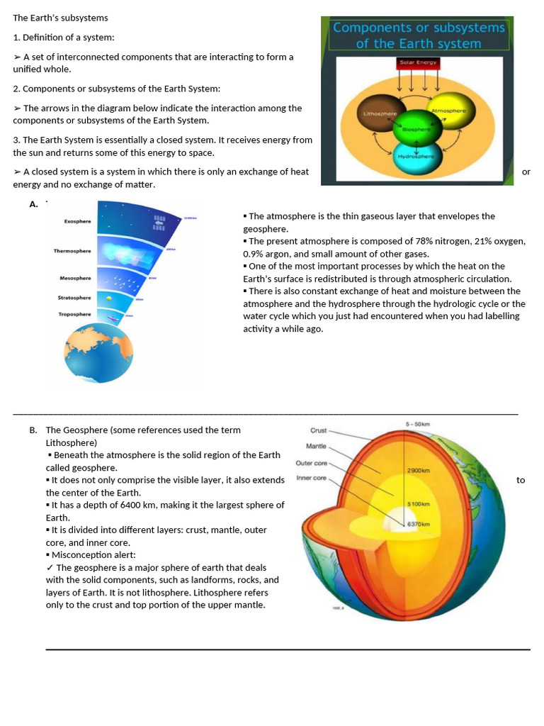 4 Subsystems Exercises | PDF | Earth | Earth Sciences