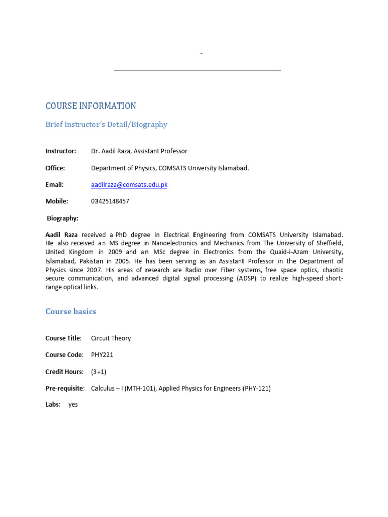 PHY221 Circuit Theory Course Overview | PDF | Electrical Network ...