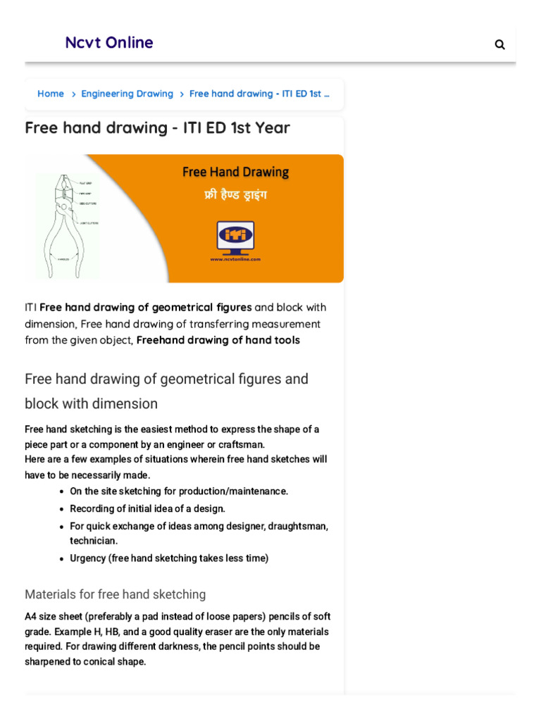 Free Hand Drawing - ITI ED 1st Year | PDF | Drawing | Machinist