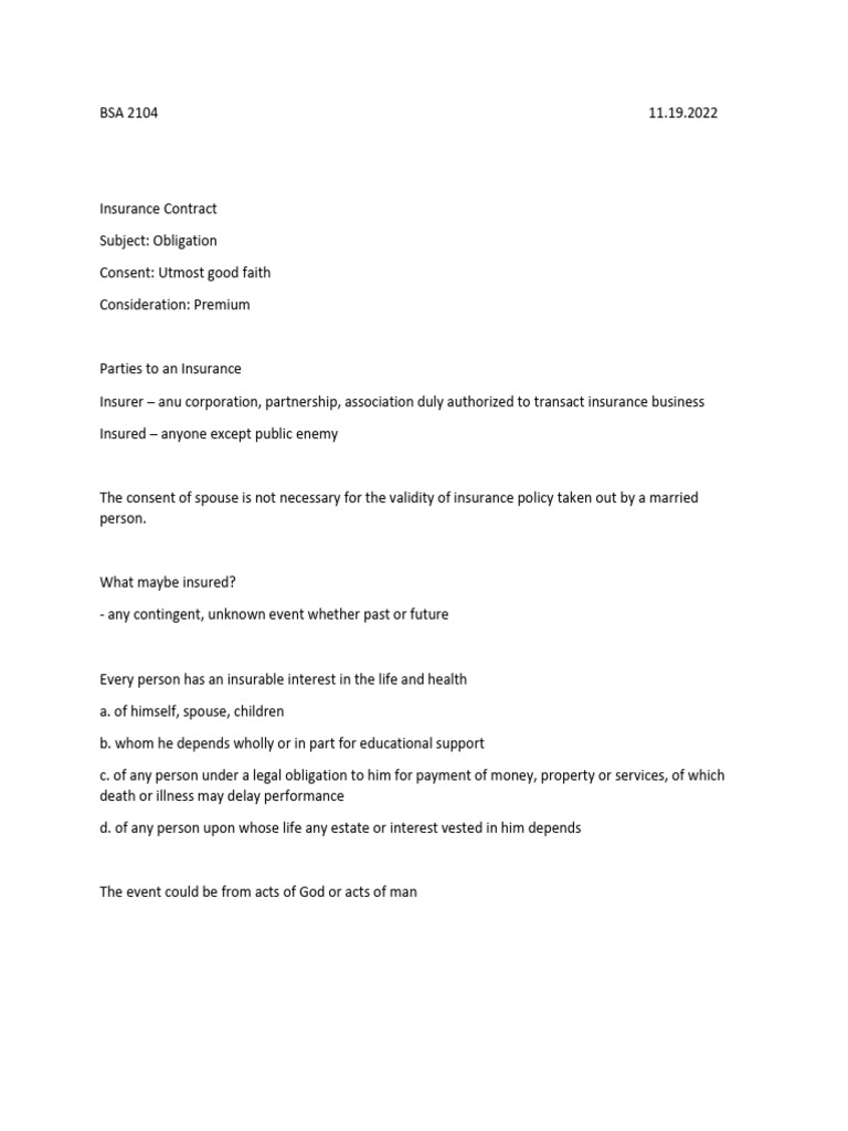 Understanding Insurance Contracts and Obligations | PDF | Insurance ...