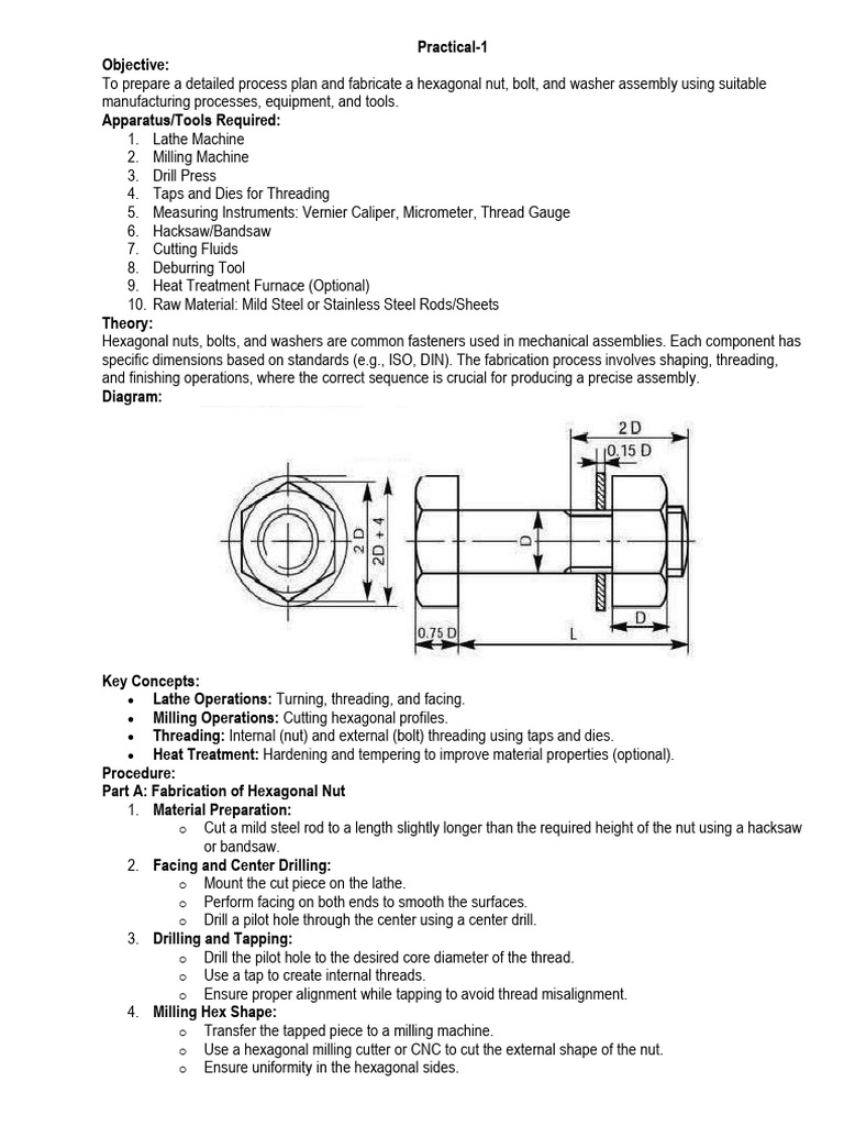 Fabrication of Hex Nut, Bolt, Washer Assembly | PDF | Screw | Nut ...