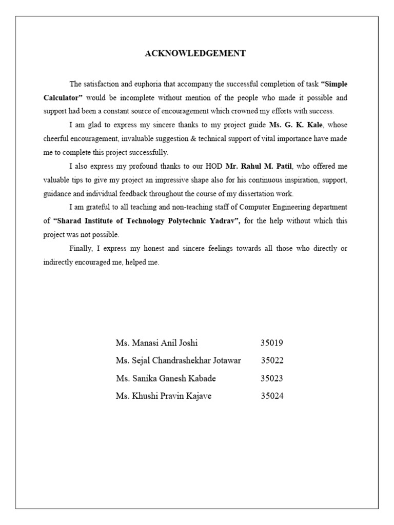 Simple Calculator Project Acknowledgement | PDF | Software Development ...