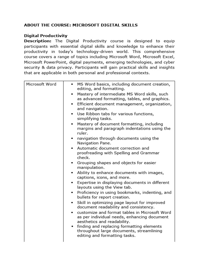 Microsoft Digital Skills Course Overview | PDF | Computer Security ...
