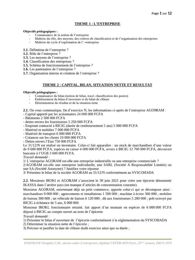Gestion et Bilan d'Entreprise AGORAM | PDF | Bilan comptable | Facture