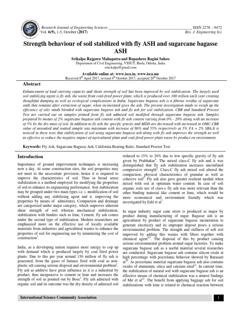 Strength Behaviour of Soil Stabilized With Fly ASH and Sugarcane ...