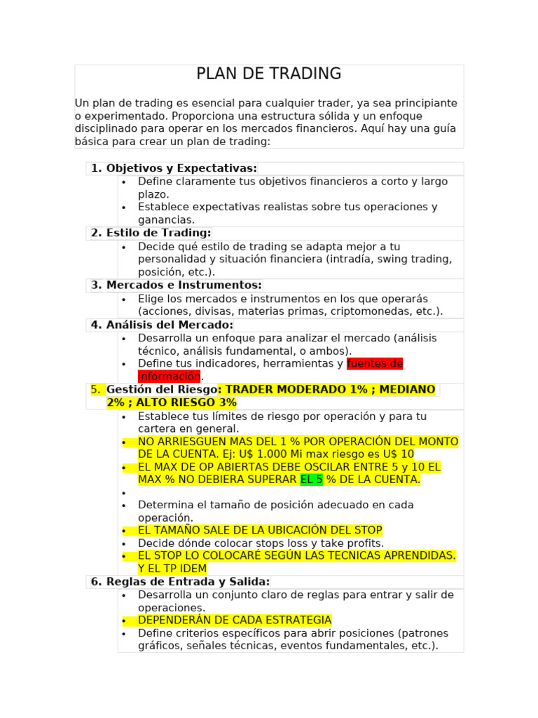 Guía Completa para un Plan de Trading | PDF | Comerciante (Finanzas ...