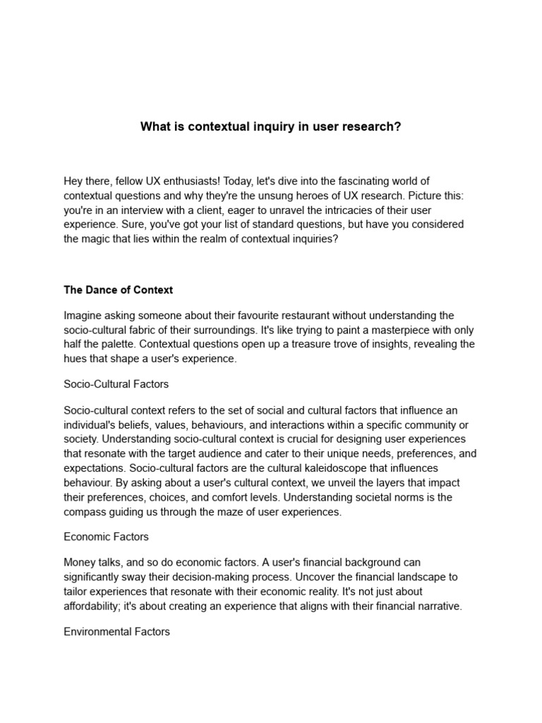 What Is Contextual Inquiry in User Research | PDF | Human Communication