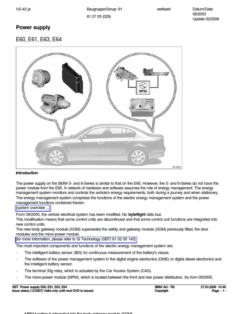 Sistema Electrico y de Carga Bmw e60 | Battery Charger | Battery  (Electricity)