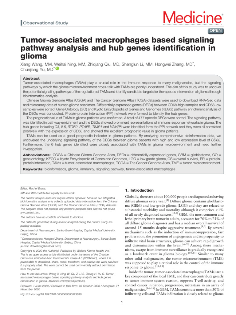 Tumor Associated Macrophages Based Signaling.113 | PDF | Glioma ...