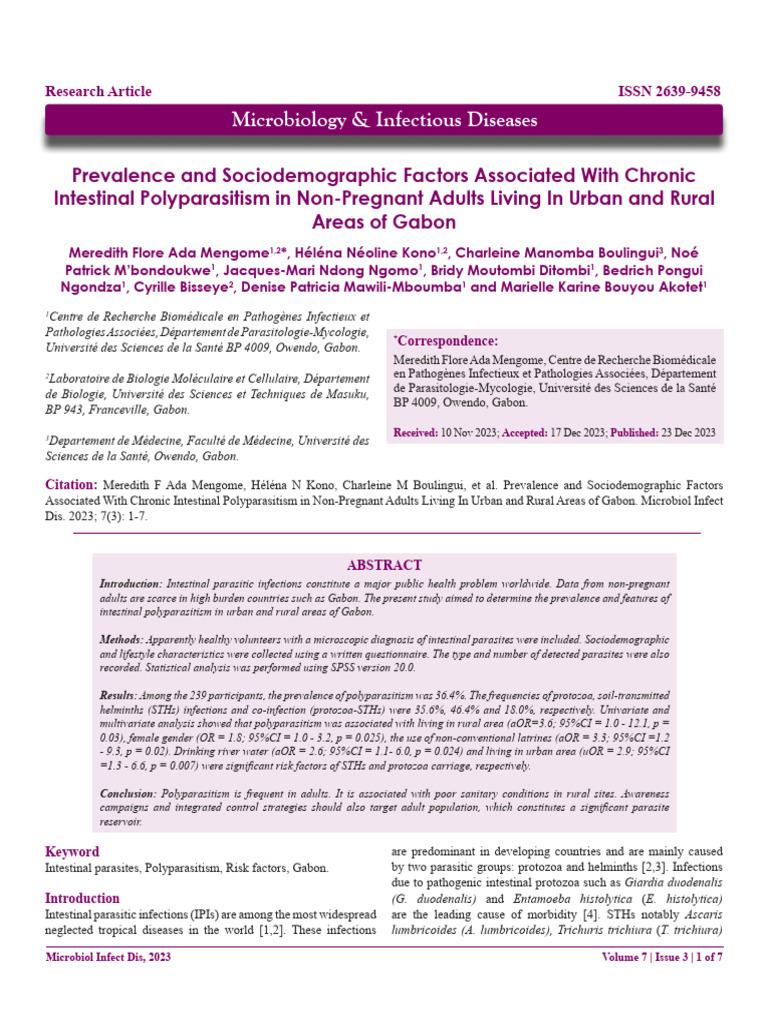 Chronic Intestinal Polyparasitism in Gabon | PDF | Human Feces ...