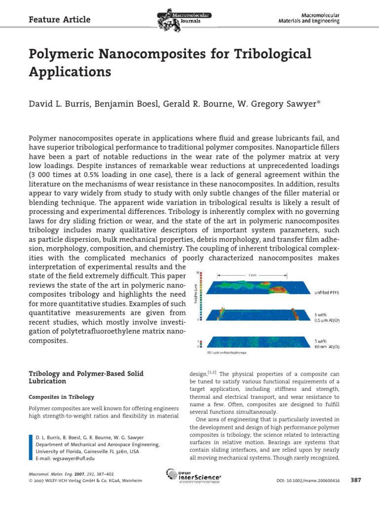 Polymeric Nanocomposites in Tribology | PDF | Nanocomposite | Wear