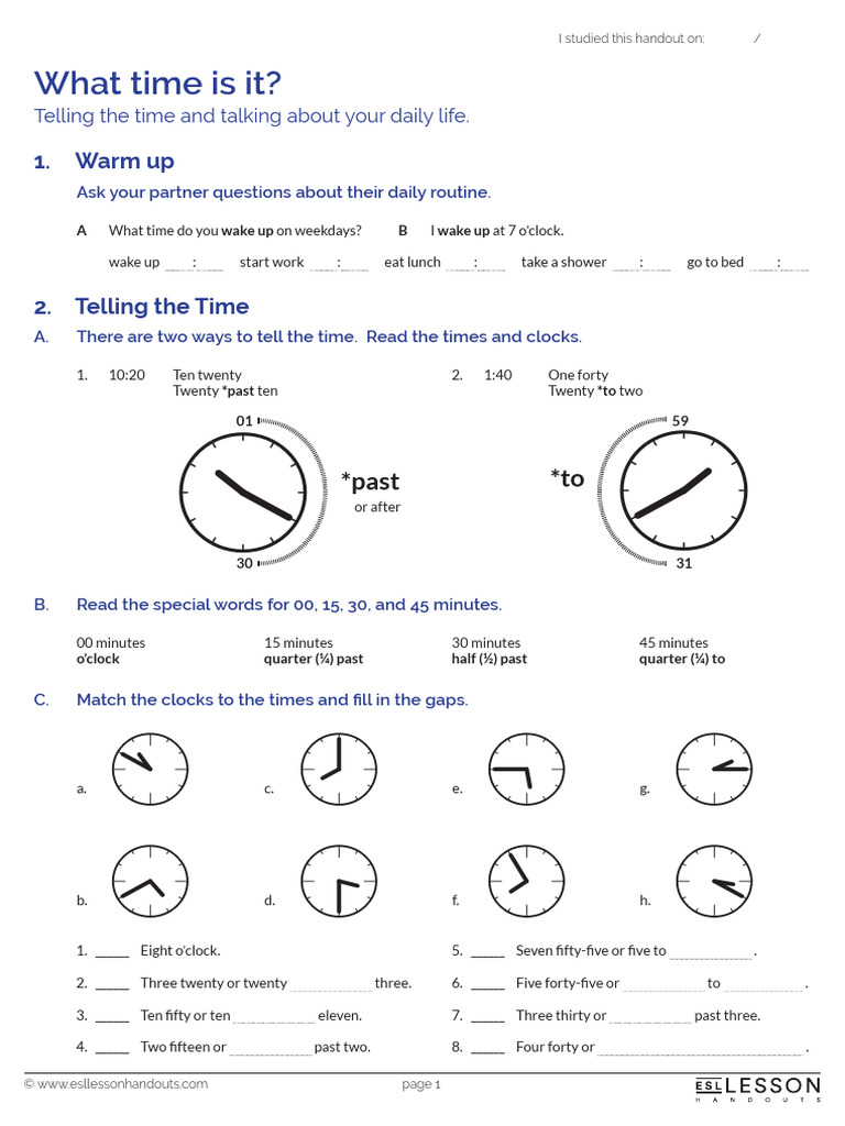 Telling Time and Daily Routines | PDF | Object (Grammar) | Linguistics