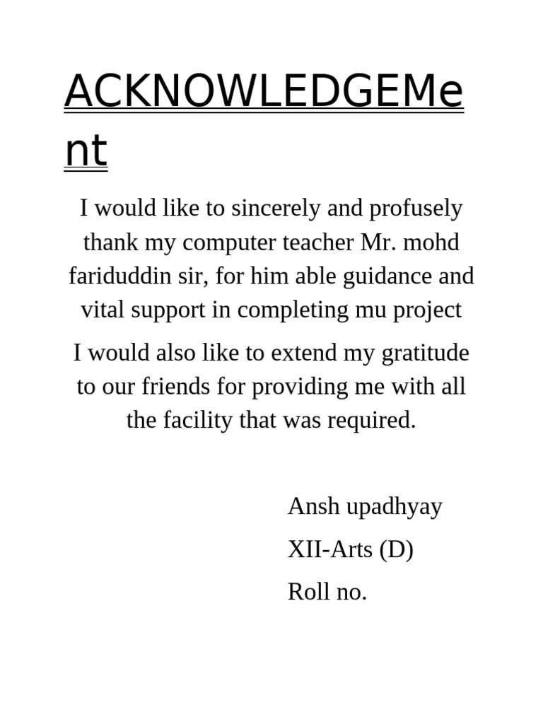 Acknowledgement Ansh | PDF